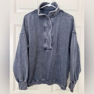 Aerie Washed Blue Zip-Up Sweater